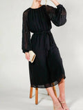 Vine & Love - Sequin Sleeve Tie Waist Dress