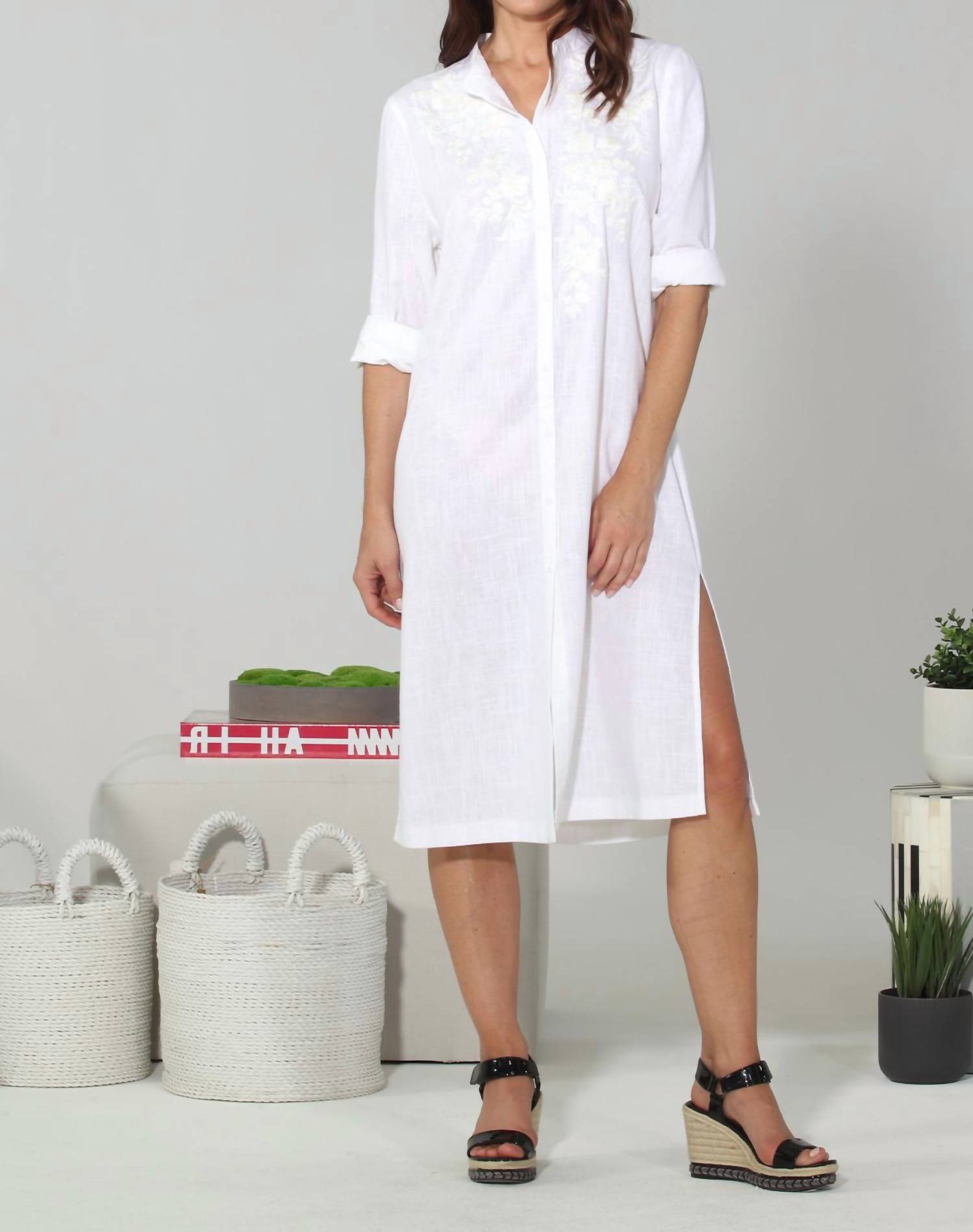 Paparazzi - Embroidered Linen Shirt Dress