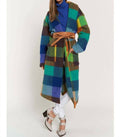 Davi & Dani - Fuzzy Fringe Bottom Hem Detail Waist Belt Midi Coat