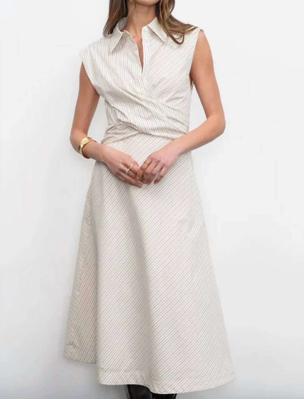Greylin - Lorena Stripe Shirt Collar Midi Dress