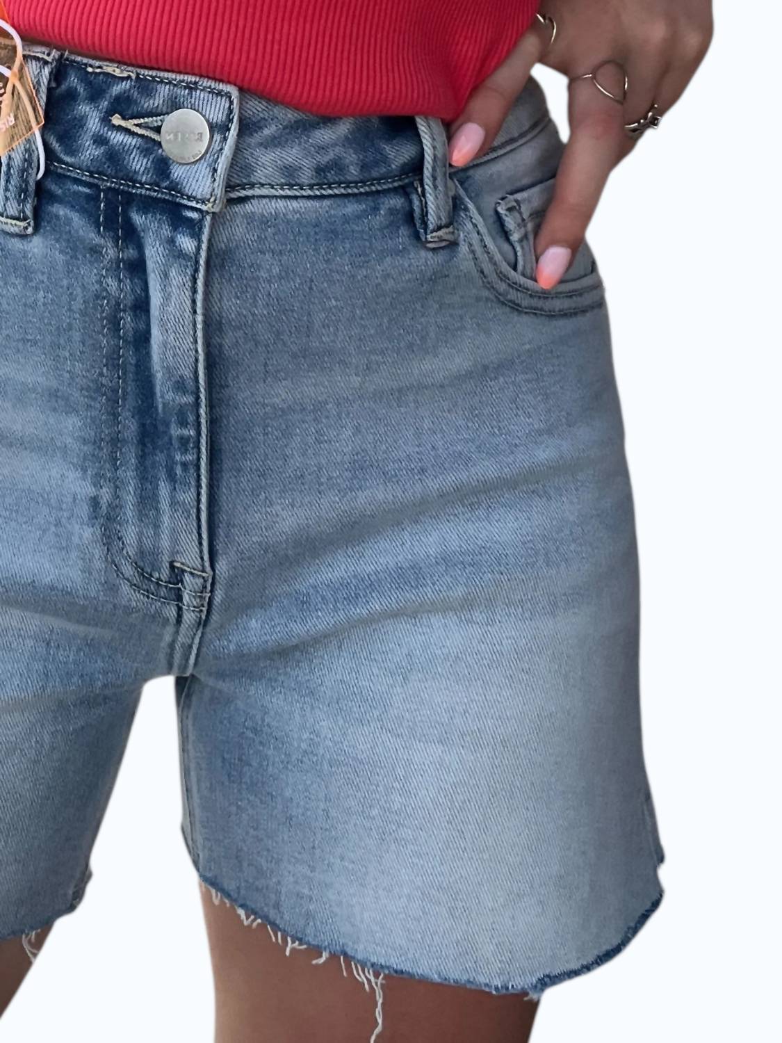 Risen - High Rise Raw Cut Hem Shorts