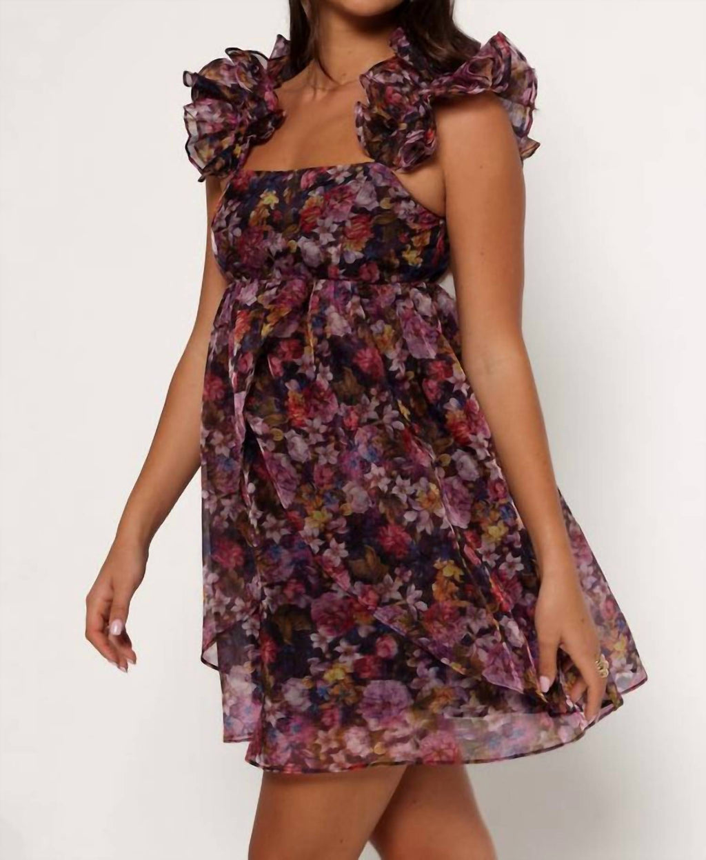 Storia - Organza Floral Ruffle Sleeve Dress