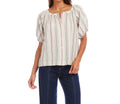 Karen Kane - Stripe Puff Sleeve Embroidered Peasant Top