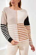Tribal - Multi Stripe Textured Boat Neck Sweater