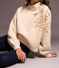 Tribal - Sequin Floral Applique Mock Neck Sweater
